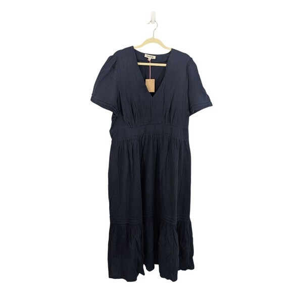 New Boden Eve Double Cloth Navy Cotton Pockets Layered Midi Dress Sz 20-22 - Picture 3 of 9